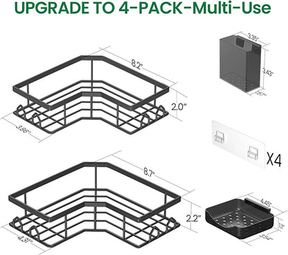 Adhesive Shower Caddy, 4 Pack Corner Bath Organizer, Rustproof Stainless Steel Shower Shelves with Large Capacity, No Drilling Shelves for Bathroom Storage, Home, Kitchen Décor