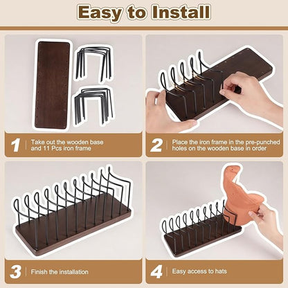 Hat Organizer for Baseball Caps, Wooden Tabletop Hat Rack Holder for 10 Hats Hat Display Stand for Closet Organizers and Storage Brown 1 Pack