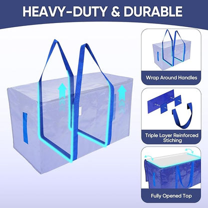 TICONN 2 Pack Extra Large Moving Bags Heavy Duty with Zippers & Carrying Handles, Durable Storage Bags Moving Boxes for Closet Organizers and Storage (2 Pack, Blue)
