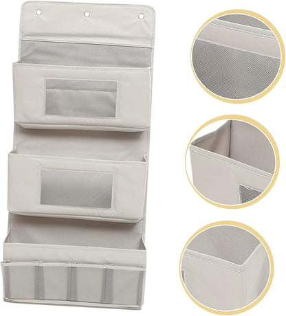 LABRIMP Multi-Layer Door Organizer Storage Bag 40x90cm Grey Fabric with Hooks Foldable Hanging Storage for Closet and Dormitory No Drilling Required