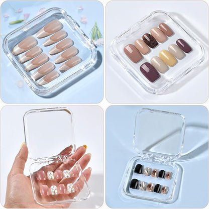 48 Sets Press On Nail Storage Box, Artificial Nail Display Case Acrylic Nail Boxes Press On Nail Packaging Box, Adhesive Double Sided Tape Nail Box for Nail Salon（4 Colors）