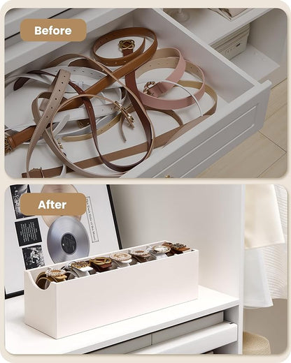 Lolalet 7 Compartments Belt Organizer, PU Leather Belt Holder with Soft Lining, Extra-Wide Slots for Women, Fits Drawer, Closet & Entryway Cabinet -2 Packs, Cream