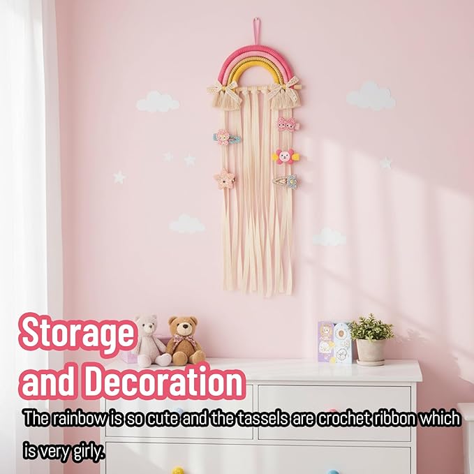 Bow Organizer for Girls, Hairbow Organizers and Claw Clip Organizer, 25x70cm Bow Hanger for Girls Hair Bows, Space-Saving Hair Accessory Storage Solution