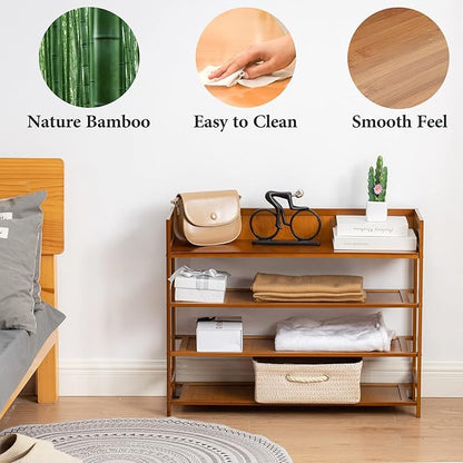 SOBIBO 4 Tier Shoe Rack Organizer, 4 Tire Bamboo Stackable Shoe Shelf Storage Organizer, for Entryway, Hallway, and Closet (Brown)