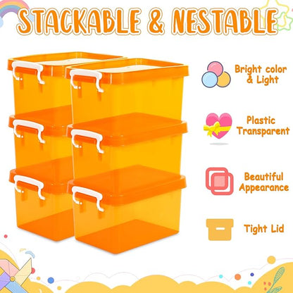 6 Pack 4 Quart Colorful Plastic Storage Bins with Lids Stackable Storage Bins with Latching Lids Handle Clear Colored Storage Organizer Bins for Home Office Pantry Containers(Orange)