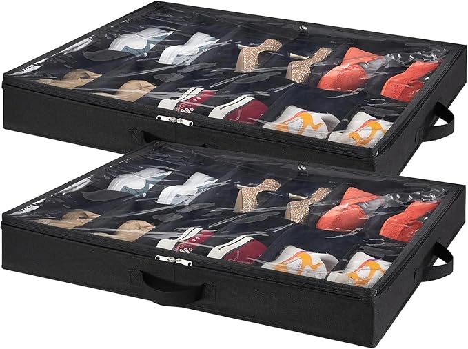 for Under Bed Shoe Storage Organizer Set of 2, 4.3 Inches Tall Low Profile
