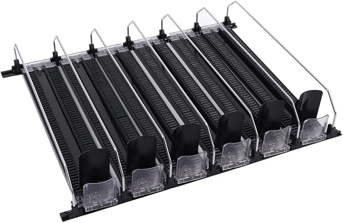 Soda Can Dispenser for Refrigerator, ABS 15in Large Capacity 6 Rows Adjustable Width Drink Dispenser for Fridge, Spring Loaded Easy Slide Self Pushing Drink Holder (Black)