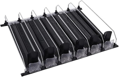 Soda Can Dispenser for Refrigerator, ABS 15in Large Capacity 6 Rows Adjustable Width Drink Dispenser for Fridge, Spring Loaded Easy Slide Self Pushing Drink Holder (Black)
