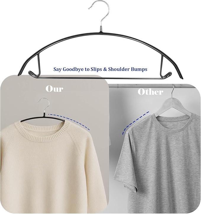 20 Pack Non Slip PVC Coating Metal Clothes Hangers No Shoulder Bump,Built-in Shoulder Hook and Bottom Rod,Suitable for Sweaters,Suits,Shirts,Skirt,Jackets (Black, 20 Pack)