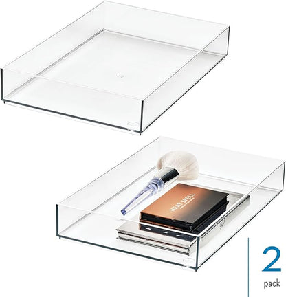 iDesign Makeup Drawer Organizer Tray for Vanity or Bathroom Countertop - Set of 2 - Clear