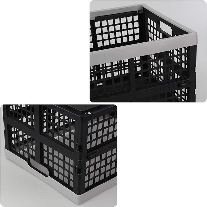 Vababa 42 L Plastic Stackable Collapsible Storage Crate, 3-Pack Stacking Folding Storage Basket