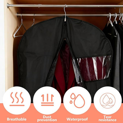 12 Pcs Garment Bags for Hanging Clothes, 47" x 24" Black Dress Garment Bag Set with Clear Window, Durable PEVA Coat Bags for Closet Storage & Travel