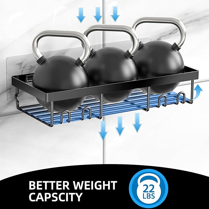 Moforoco 3-Pack Shower Caddy Basket Shelf with Soap Holder, No Drilling Traceless Adhesive Shower Wall Shelves, Rustproof Black Bathroom Shower Storage Organizer