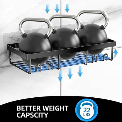 Moforoco 3-Pack Shower Caddy Basket Shelf with Soap Holder, No Drilling Traceless Adhesive Shower Wall Shelves, Rustproof Black Bathroom Shower Storage Organizer