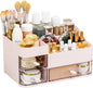 SuoXing Pink Makeup Organizer for Vanity,Large Plastic Skincare Organizers With Drawers,Bathroom Counter Organizer Cosmetic Storage for Dresser Top Skin Care,Lotion,Beauty Products and Brush Holder