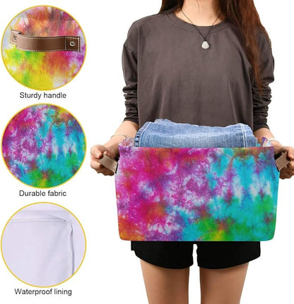 Colorful Tie Dye Pattern Storage Basket Bin, Large Cube Storage Box Canvas Collapsible Storage Organizer for Home Office Closet - 15 L x 11 W x 9.5 H