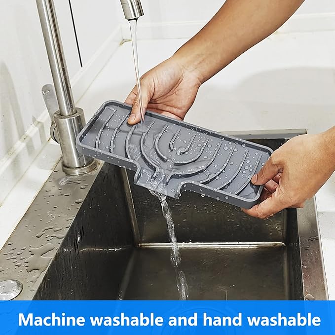 Sponge Holder for Kitchen Sink, Dish Sponge Holder & Soap Tray with Drain, Bathroom Sink Sponge Drying Rack & Perfect Organizer for Dispenser,Bottle,Cup on Sinks or Counter(10"x 4"Gray)