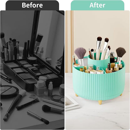 fanado 360° Rotate Makeup Brush Holder Organizer, Makeup Organizers Countertop, Makeup organization and Skincare Storage for Vanity, Desktop, Bathroom (Mint Green)