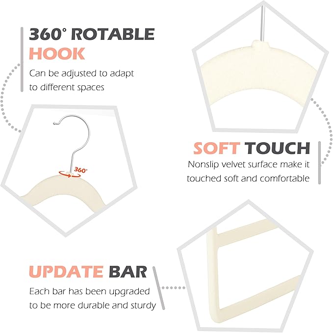 Velvet Pants Clothes Hanger Space Saving Non Slip Pants Shorts Hanger, Myfolrena Jeans Slack Trousers Hangers Multiple Velvet Hanger Closet Organizer Storage for Leggings,Jeans,Scarf,Tie (5, Beige)