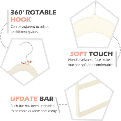 Velvet Pants Clothes Hanger Space Saving Non Slip Pants Shorts Hanger, Myfolrena Jeans Slack Trousers Hangers Multiple Velvet Hanger Closet Organizer Storage for Leggings,Jeans,Scarf,Tie (5, Beige)