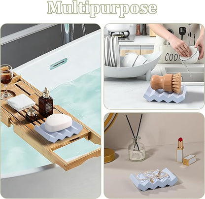 Self Draining Bar Soap Holder Diatomite Soap Dish Fast Drying Soap Saver Small Sponge Caddy for Shower, Bathroom, Kitchen Sink, Kitchen, Blue