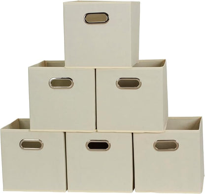 Household Essentials 82-1 Foldable Fabric Storage Bins |Set of 6 Cubby Cubes with Handles | Natural (Pack of 6)