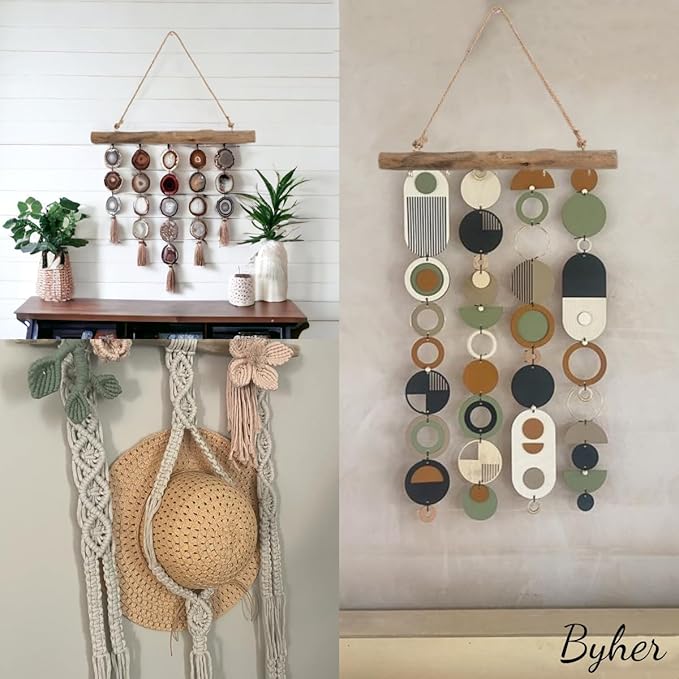 15-Inch Driftwood Wall Hanging Jewelry Hanger - Rustic Wood Logs Hanging Branch Decor with 5 Hooks, Handcrafted from Natural Drift Wood Pieces for Crafts (Rustic)