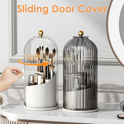 YOOLENS Makeup Brush Holder with Lid 360 Rotating Clear Dustproof Make Up Organizers for Vanity Bathroom Countertop, Transparent | with Lid, 360 Rotating, Dustproof