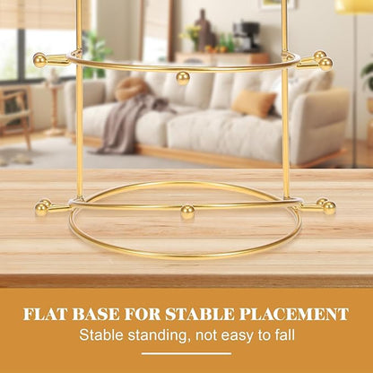 CALLARON Crown Display Stand, Jewelry Organizer Stand 4-Layer, Metal Necklace Display Holder, Vintage Headband Display, Gold Headdress Storage Rack Display for Crown Hairband Necklace Jewelry