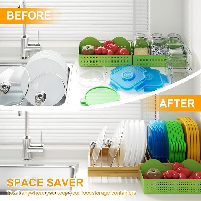 Pots and Pans Organizer, Bamboo Expandable Cutting Board Organizers, Adjustable Pot Lids Organizer for Cabinet with 5 Adjustable Dividers for Pots, Pans, Baking Sheets, Cutting Boards, Nature