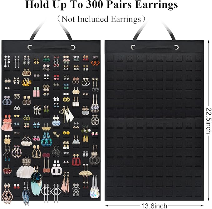 Earring Holder Organizer, Hanging Earrings Storage Display Holds Up to 300 Pairs for Women Girls-Black 1 Pack