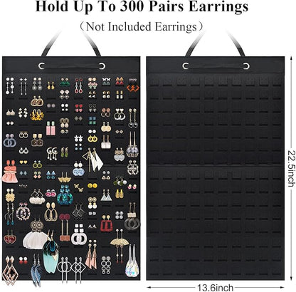 Earring Holder Organizer, Hanging Earrings Storage Display Holds Up to 300 Pairs for Women Girls-Black 1 Pack