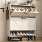 HOMEFORT Shoe Storage Cabinet for Entryway, Slim Shoe Organizer with Two Flip Drawers, Narrow Shoe Rack Cabinet with Wood Legs, Farmhouse Hidden Shoe Cabinet for Front Door Entrance,Antique White