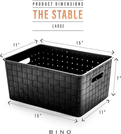 BINO | Plastic Storage Baskets Large - Black | THE STABLE COLLECTION | Multi-Use Storage | Rectangular Cabinet Organizer | Baskets For Organizing with Handles | Home Office Organization and Storage
