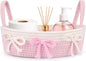 Toilet Bow Paper Basket–Woven Rope Pink Bow Decorative Bathroom Decor Organizer Toilet Tank Top Storage Basket, Oval Shelf Bin with Handles, Over Bedroom Wedding Paper Holder, 13" D x 4" H in