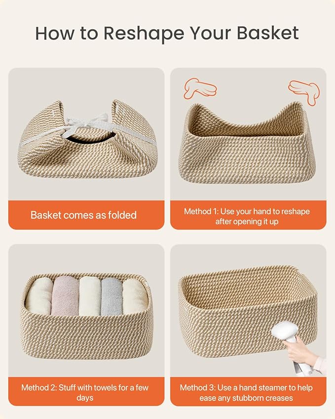 KALLAX Small Woven Basket, 13.5 x 9.5 x 5 Inches, Storage Basket for Organizing, Cute Small Rope Shelf Closet Cube Storage Bins Baskets for Shelves, Dog Toy Gift Baskets Empty, 3 Pack Brown