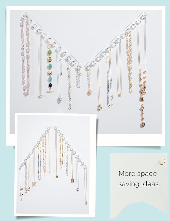 Mymazn 4 Pack Acrylic Necklaces Holder Hanging Jewelry Organizer Wall Mounted Necklace Hangers with 12 Hooks, Clear Jewelry Hangers for Necklace Organizer for Girls Women, Necklace Storage Organizer