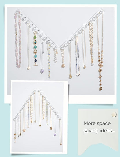 Mymazn 4 Pack Acrylic Necklaces Holder Hanging Jewelry Organizer Wall Mounted Necklace Hangers with 12 Hooks, Clear Jewelry Hangers for Necklace Organizer for Girls Women, Necklace Storage Organizer