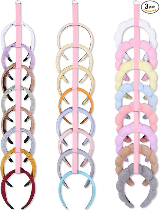3 PCS Headband Holder Organizer for Girl,Hanging Hairband Storage for Women,Pink Hair Hoop Display Hair Accessories Organizer Bedroom College Dorm Decor