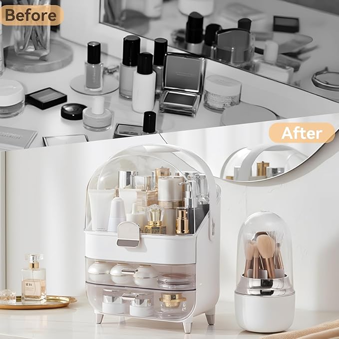Makeup Organizer Countertop, Skincare Bathroom Counter Organizer, Storage Box Cosmetic Display Cases, Teen Girl Gifts Trendy Stuff Make up Organizers for Vanity, Dresser (Sliver)