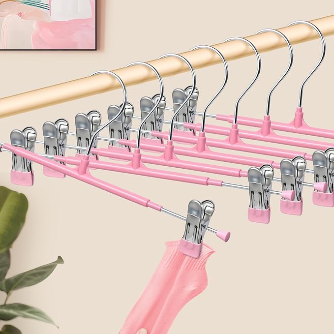 HUADYMEET 30 Pack 14Inch Pants Hangers with Clips,Metal Trouser Hanger for Jeans.Space Saving Skirt Hangers Heavy Duty Non-Slip Adjustable Clothes Shorts Hanger for Women,Men,Pink