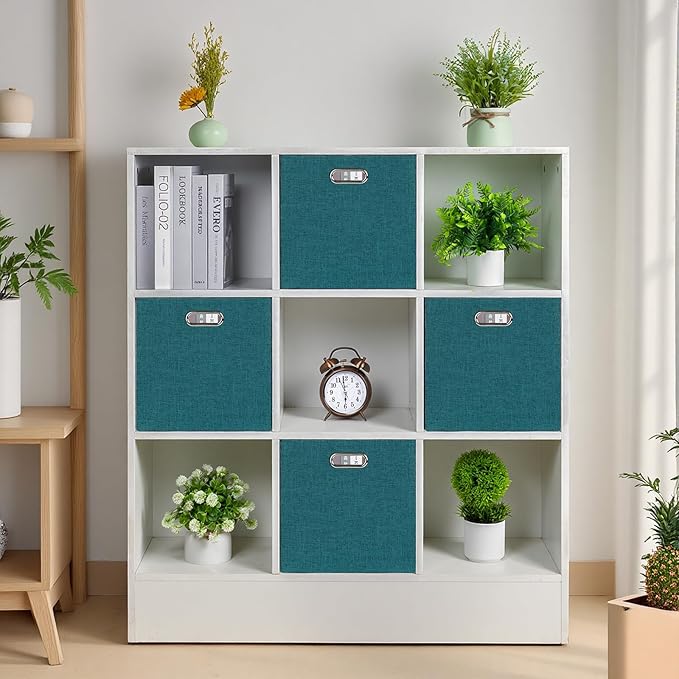 Posprica Collapsible Storage Bins,13×13 Foldable Storage Cube Boxes Fabric Drawer Fabric Storage Bins Vinyl Record Cubby Cubes with Handles for Bookcase, Closet, Shelf, Cabinet, 4 Pack
