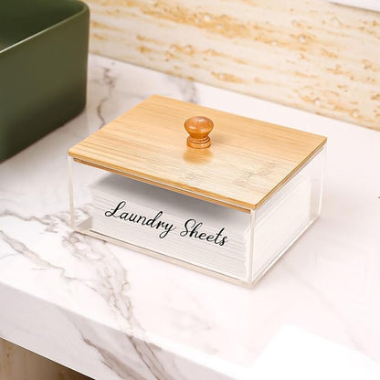 VOTLEVT Bamboo Laundry Detergent Sheets Holder with Acrylic Container, Organization and Storage