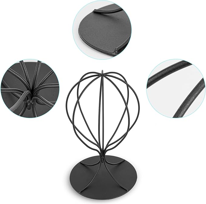 Black Hat Display Stand - Set of 2 Stylish Women Closet Hat Rack - Sturdy Metal Hat and Wig Holder - Stable Base, Matte Black Finish - Modern Free Standing Table Fedora or Baseball Cap Form