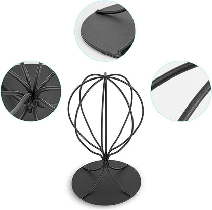 Black Hat Display Stand - Set of 2 Stylish Women Closet Hat Rack - Sturdy Metal Hat and Wig Holder - Stable Base, Matte Black Finish - Modern Free Standing Table Fedora or Baseball Cap Form