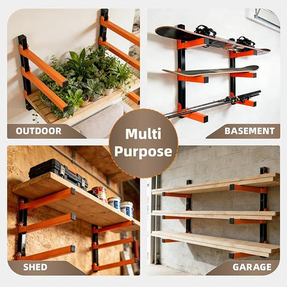 Wall Mounted Lumber Storage Rack and Wood Organizer with 6-Level Holds Up 1320 LBS, Heavy Duty Steel Shelf Brackets for Garages Workshops & Outdoor Sheds, Space Saving Metal Wall Rack