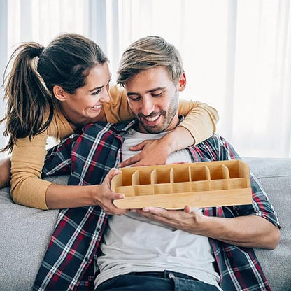 GTI Belt Organizer,2pcs 7 Compartments Belt Organizer for Closet and Drawer, Bamboo Display Case for Tie and Belt, Belt Storage Organizer for Men Women (Wooden)
