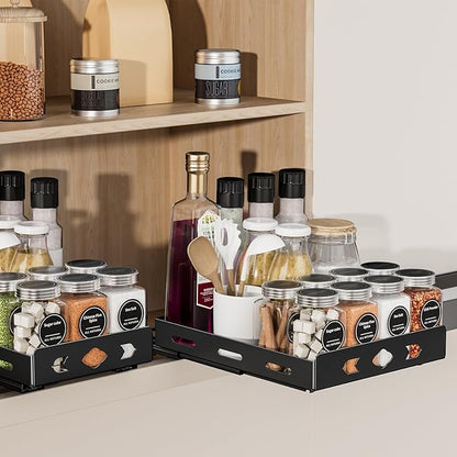 BOIVSHI Pull Out Spice Rack, Heavy Duty Spice Rack Organizer, 1 Tier Spice Organization for Cabinet, Vertical Spice Rack for Kitchen, Cabinet, Pantry (8.4''Wx10.5''Dx2.8''H, Metal Black)