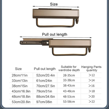 Extendable Pull-Out Closet Valet Rod,Fashion Retractable Pants Hangers,Non-Slip Solid Hanging Rod,Double Damping Slide Track,for Shallow Cabinet/Narrow Cabinet,Load-Bearing 30 kg