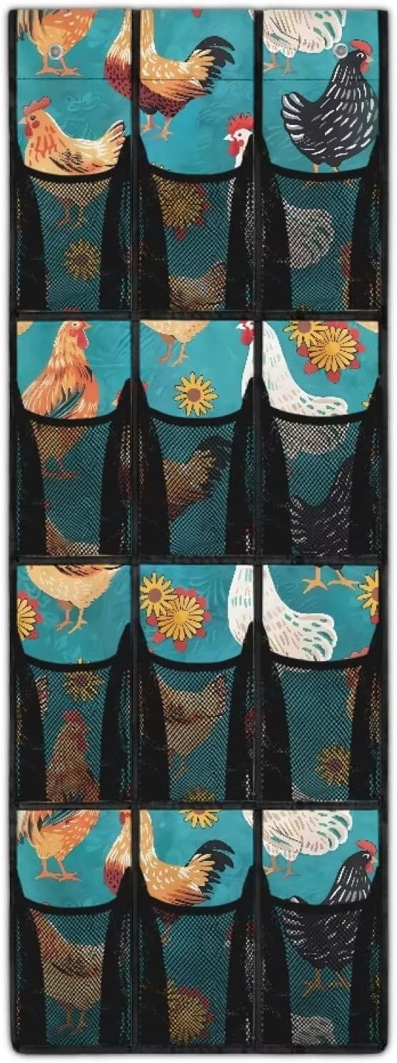 Roosters Over The Door Hanging Storage Organizer, 12 Reinforced Pockets for Toys Sundries Organizers and Storage